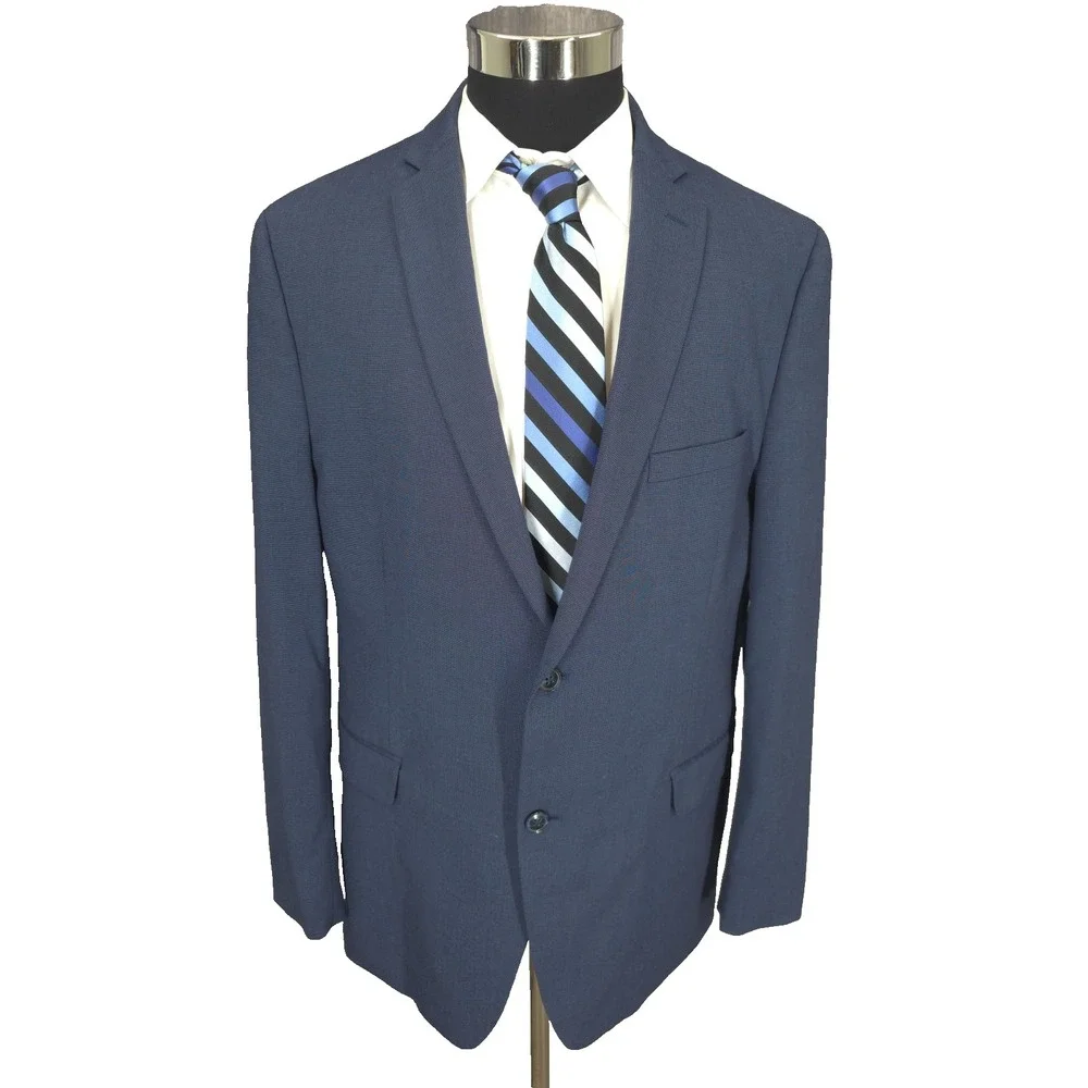 Alfani Blazer Jacket Mens‎ 46L Blue Sports Coat Slim Fit 2 Buttons Rayon Blend